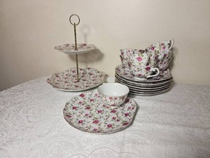 Lefton China Rose Chintz Snack Set