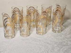 Gay Fad Highball Glasses 24k Gold Swirl