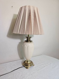 Ivory Tone Leviton Ceramic Table Lamp with Brass Footed Base