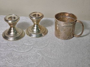 Sterling Mug & Weight Candlestick Holders