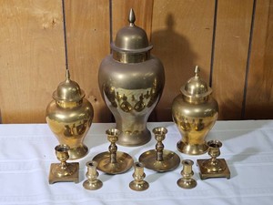 MCM Brass Urn &amp Candlestick Decor
