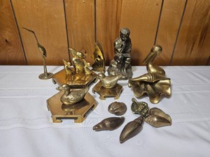 Vintage Brass Decor Curios (Seashells, Birds, Stands, Bookends)
