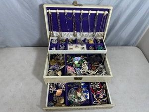 Vintage Jewelry Box Filled with Assorted Jewelry