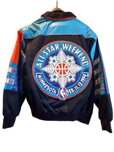 Vintage 1994 Minnesota NBA All-Star Weekend Jeff Hamilton Leather & Cotton Twill Varsity Jacket - Size L