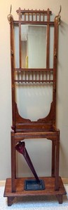 Antique Arts and Crafts Hall Tree Mirror Umbrella Stand