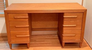 Vintage Mid Century Modern Widdicomb Art Deco Reeded Double Pedestal Executive Desk - Model 5251