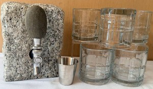Stone Drink Dispenser Set With 5 Glasses Funky Rock Designs
