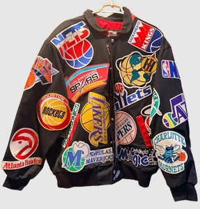 Vintage 1990s Jeff Hamilton NBA All-Team Patchwork Satin Jacket - Size L