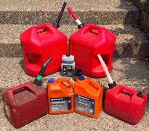 G - Gas Cans, Husqvarna Bar & Chain Oil, 2-Cycle Oil Mixed Lot