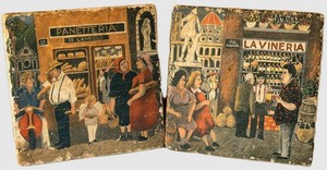 Vintage Italian Street Scene Wall Plaques Pair 8 X 8