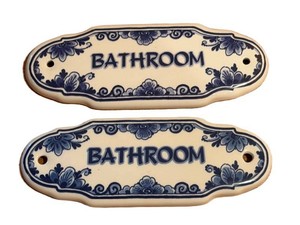 Bathroom Plaques - Delft Blue Delfino Pair
