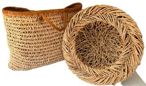 Woven Basket Set of 3 Large Tote Round Basket & Lidded Basket