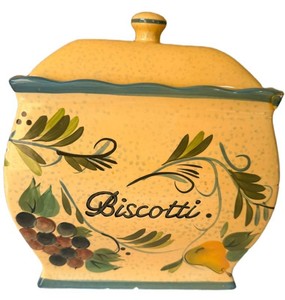 Biscotti Jar Ceramic Fruit Motif 9.5 X 10.5 in