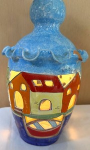 Ceramic House Lantern Nino Parrucca Signed 16 in
