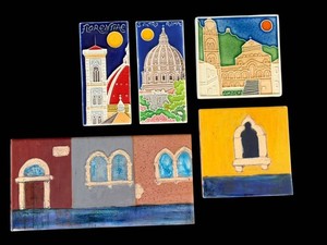 Vintage Ceramic Wall Tiles - Italian Decorative Tile Set (Lot of 5)