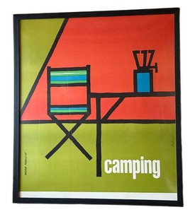 Original Large Format Vintage French 1960s Camping (Chair and Tent) Poster by Brocherium