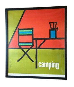 Original Large Format Vintage French 1960s "Camping (Chair and Tent)" Poster by Brocherium