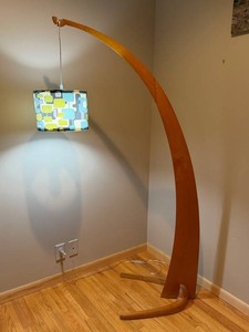MBR - Vintage Mid-Century Wood Floor Lamp With Newer Shade