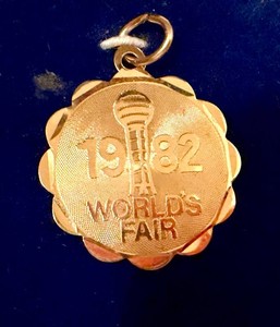 Vintage 1982 Worlds Fair 14K Gold Charm Pendant Original Box