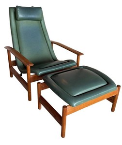 Vintage Mid-Century Scandinavian Teak Lounge Chair & Matching Ottoman