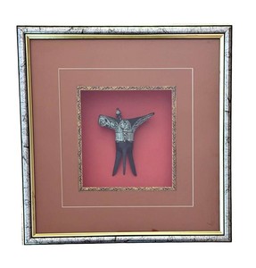 Chinese Bronze Jue Ritual Wine Vessel Replica Framed Taotie Motif