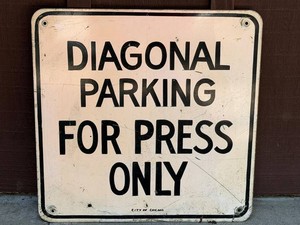 G - Vintage Old Comiskey Park Stadium Metal Press Parking Sign- City of Chicago (1991 Leslie Hindman Auction)
