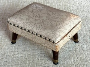 Vintage Footstool Upholstered Vinyl Top