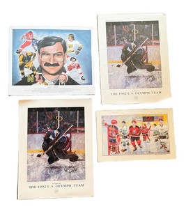 BRI - Signed Hockey Art Print Henry Boucha 1992 U.S. Olympic Team Lot of 4