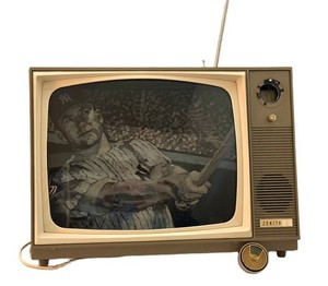 Original Art Portrait of Mickey Mantel Framed in a Vintage 1961 Zenith CRT