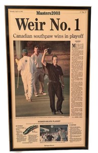 Vintage Framed Augusta Chronicle Masters 2003 Newspaper