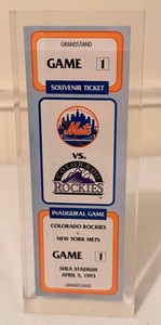 Baseball Souvenir Ticket New York Mets Inaugural Game Lucite Display