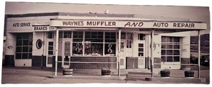 Vintage Framed Photograph Automotive Shop Wall Art Waynes Muffler and Auto Repair