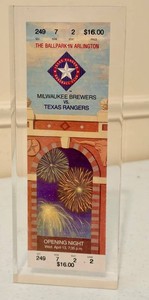 Baseball Ticket Acrylic Display Texas Rangers Opening Night