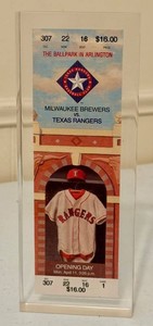 Vintage Texas Rangers Opening Day Ticket Display