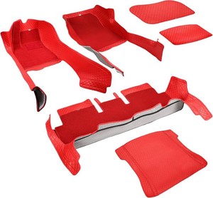 FREESOO for Tesla Model 3 Floor Mats for Cars 2017-2023, 9Pcs Car Floor Mats Carpet, Waterproof Automotive Cargo Liners, Luxury Leather Car Mats Full Set, Custom All Weather Floor Mats, Red
