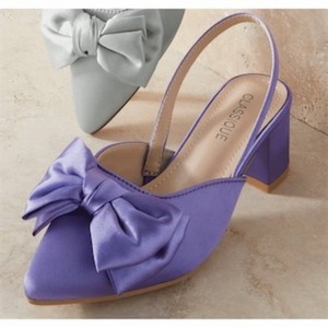 Size 10 wide Classique Womens Satin Bow Slingback with Double Bow