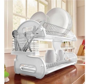 Space-Saving 2-Tier Dish Drying Rack with Utensil Holder