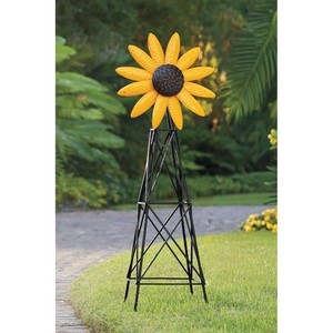 Metal Sunflower Windmill - Yellow