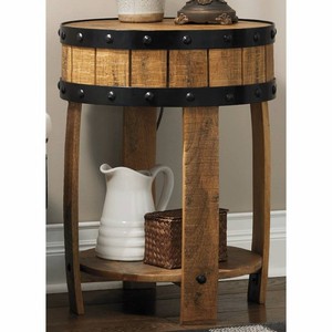 Rustic Wine Barrel-Style End Table with Storage