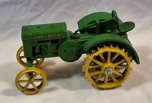 Vintage John Deere Cast Metal Toy Tractor  Green & Yellow  Approx. 8� Long