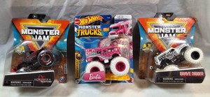Monster Jam Northern Nightmare & Grave Digger  Hot Wheels Barbie Monster Trucks  3pc Lot