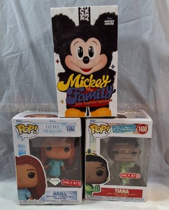 Disney Funko Pop Lot  Ariel Diamond Target Exclusive, Tiana #1400 & Mickey Keychain