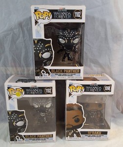 Marvel Funko Pop Black Panther Wakanda Forever Lot of 3  Black Panther #1102 x2  MBaku #1098