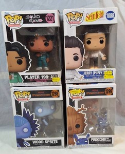 Funko Pop Lot of 4  Squid Game, Seinfeld & Netflix Pinocchio  Player 199 Jerry