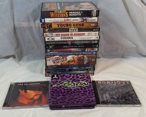 Assorted DVD & Music CD Collection  Westerns, Movies, Poison, Tim McGraw & Bon Jovi