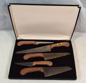 VINTAGE PROFESSIONAL 5-PIECE KITCHEN KNIFE SET  MOLYBDENUM VANADIUM STAINLESS STEEL