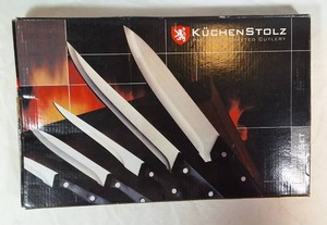KCHENSTOLZ 6-PIECE CUTLERY SET  CUTTING BOARD  5 STAINLESS STEEL KNIVES & SHARPENER  ORIGINAL BOX