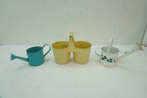 Vintage Watering Cans and Handled Double Planter