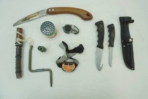Buckmaster knife set, game calls, limb saw, headlight