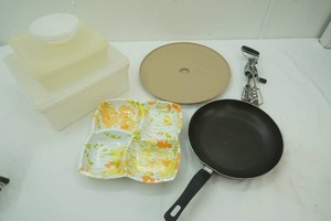 Tupperware Containers, Frying Pan, Relish Dish, Hand Crank Beeters